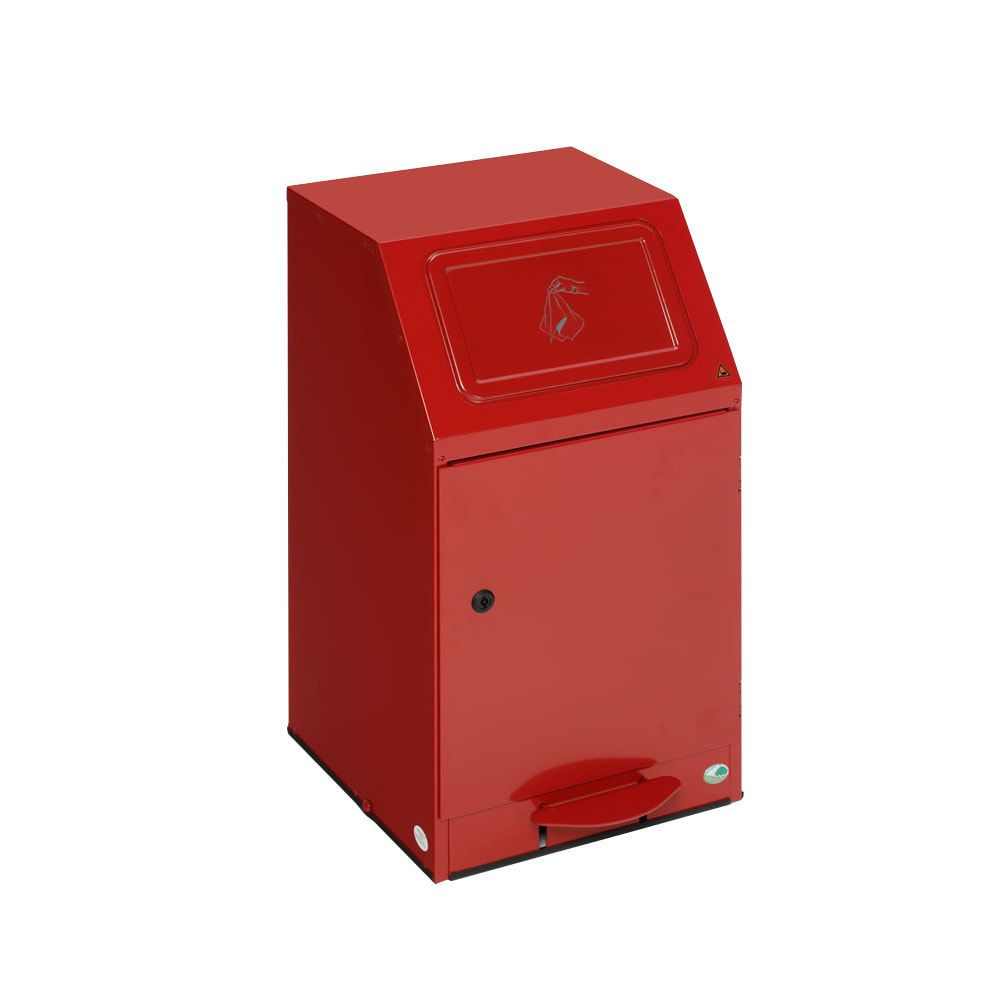 Selbstlöschender Putzwollkasten - Einwurfklappe mit Fußpedal - 43 l - 760 x 405 x 475 mm (HxBxT) - feuerrot