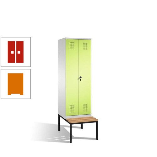 Doppel-Spind, Garderobenschrank, Buche Sitzbank untergebaut, 2 Abteile a 300 mm, Korpus anthrazitgrau, Tür anthrazitgrau, 2.090 x 600 x 815 mm (HxBxT)