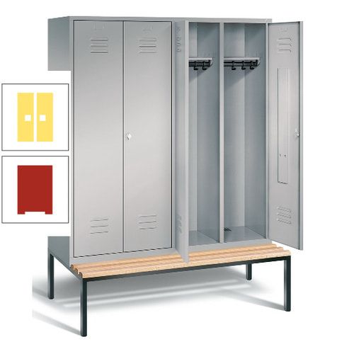 Doppel-Spindschrank, Buche Sitzbank untergebaut, 4 Abteile a 400 mm, Korpus lichtgrau, Tür anthrazitgrau, 2.090 x 1.590 x 815 mm (HxBxT)