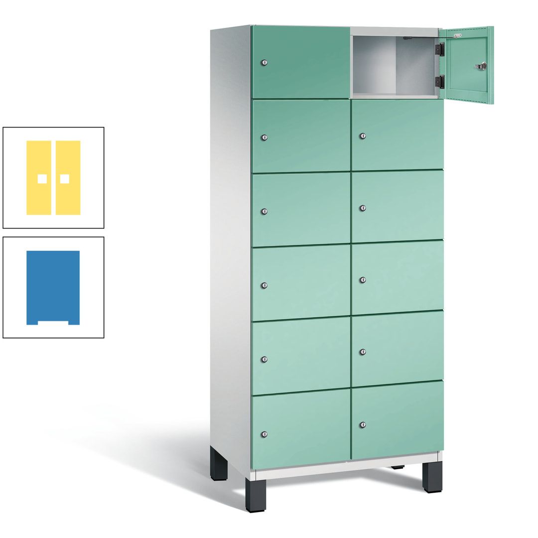 Fächerschrank, Stahlschrank, 12 Fächer, Türöffnungsbegrenzer, Füße, 1.980 x 800 x 525 mm (HxBxT), Korpus anthrazitgrau, Front anthrazitgrau
