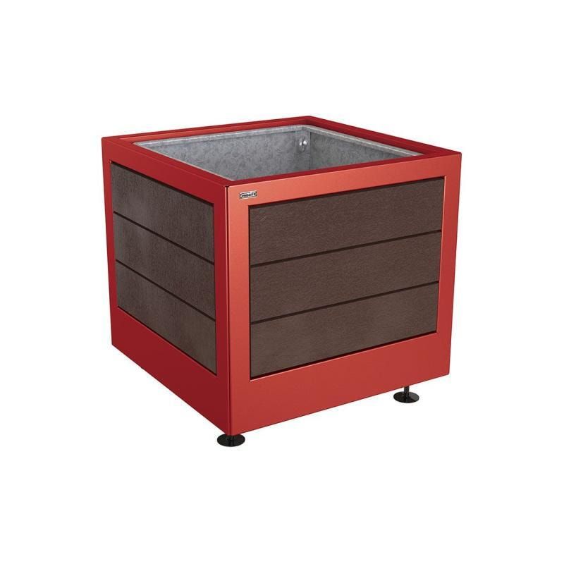 Pflanzbehälter, Stahl, recyclebarer Kunststoff, verstellbare Füße, Innen Blech fvz mit Verladungsgriffen, 700 x 800 x 800 mm (HxBxT), enzianblau