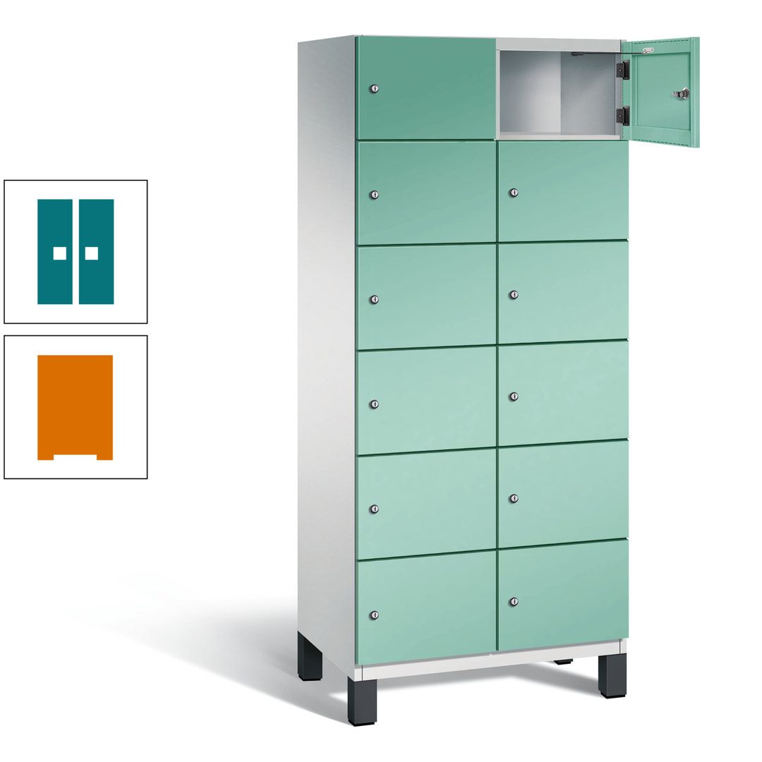 Fächerschrank, Stahlschrank, 12 Fächer, Türöffnungsbegrenzer, Füße, 1.980 x 800 x 525 mm (HxBxT), Korpus anthrazitgrau, Front anthrazitgrau