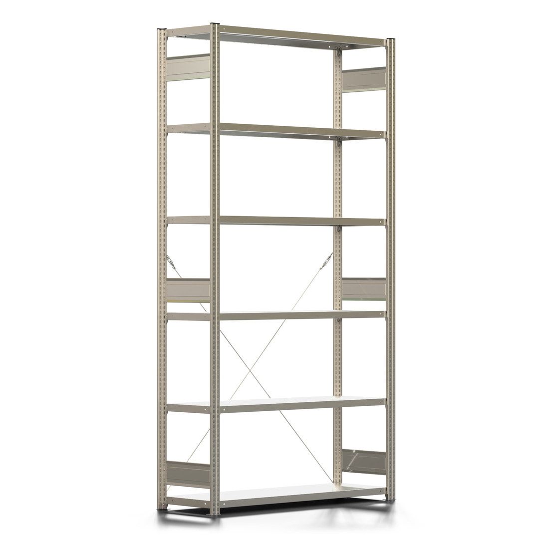 Fachbodenregal mit Tiefenriegel - 350 kg - 2.500 x 1.285 x 426 mm (HxBxT) - Anbauregal - 6 Böden - enzianblau - Lagerregal - Steckregal BERT