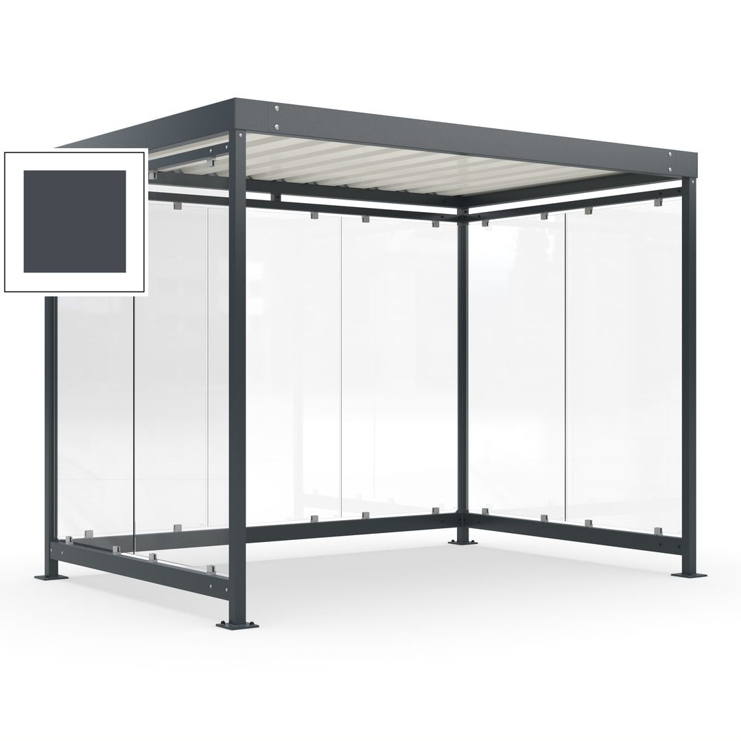 Raucherunterstand, Bausatz, Fahrgastunterstand, Bushaltestelle, 2.510 x 3.180 x 2.165 mm (HxBxT), 7 Wände, Achatgrau