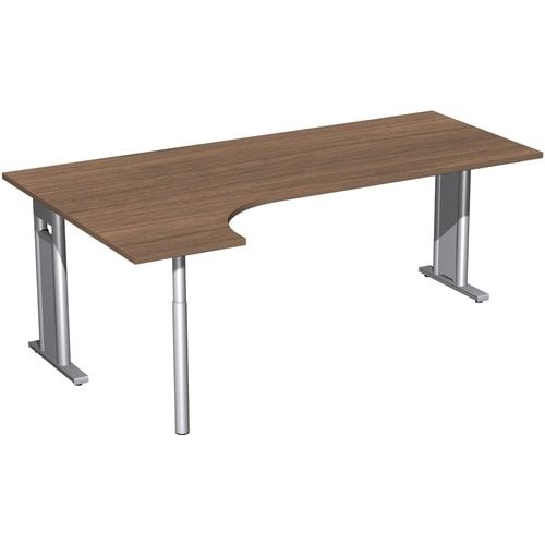 Eckschreibtisch, Ecke links, Füße einseitig verkürzt, C-Fuß Pro, 720 x 1.600 x 1.200 mm (HxBxT), Gestell silber, Dekor Ahorn