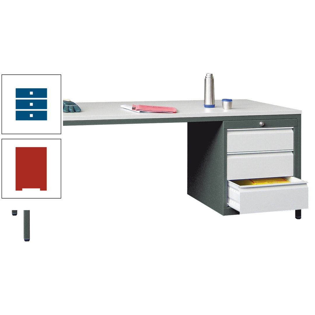 Meisterschreibtisch - 3 Schubladen 150 / 175 mm - 720 x 1.700 x 800 mm (HxBxT) - anthrazitgrau
