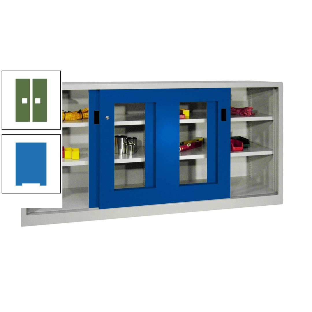 Schiebetürenschrank - Sichtfenstertüren - 1.000x2.000x400 mm (HxBxT) - 4 Böden, gepulvert - Zylinderschloss - anthrazitgrau