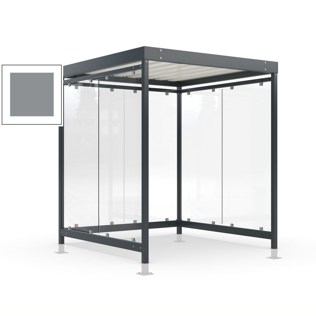 Raucherunterstand, Bushaltestelle, Bausatz, mit Überpflasterung, 6-7 Personen, 6 Wände, 2.440 x 2.165 x 2.165 mm (HxBxT), Achatgrau