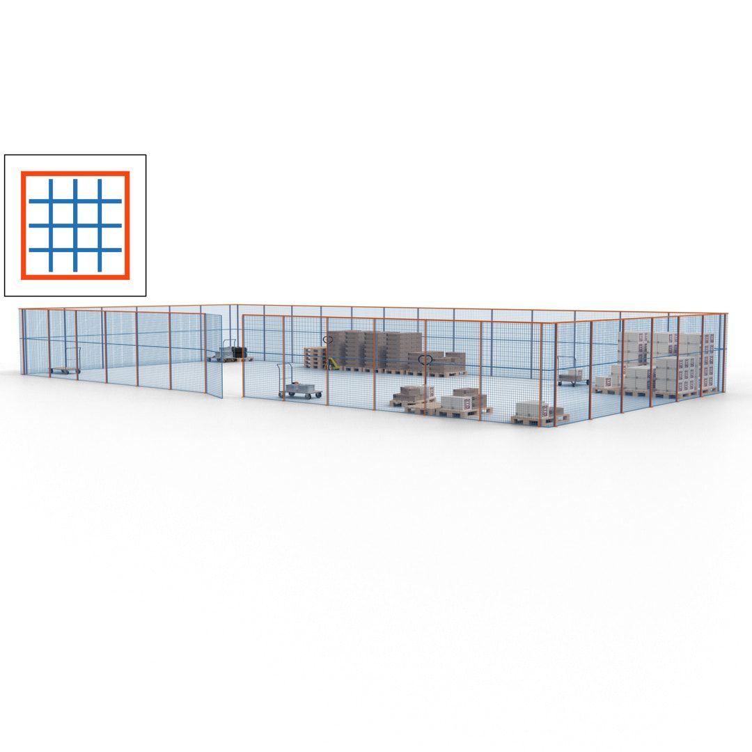 Maschinen Schutzgitter - Hallentrennwand - Sicherheitszaun - Tür - 57 m - 2.200 x 19.900 x 9.400 mm (HxBxT) - enzianblau