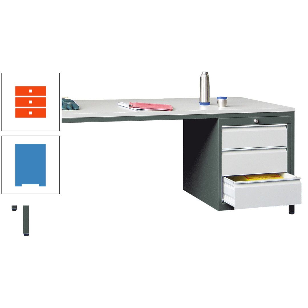 Meisterschreibtisch - 3 Schubladen 150 / 175 mm - 720 x 1.700 x 800 mm (HxBxT) - anthrazitgrau