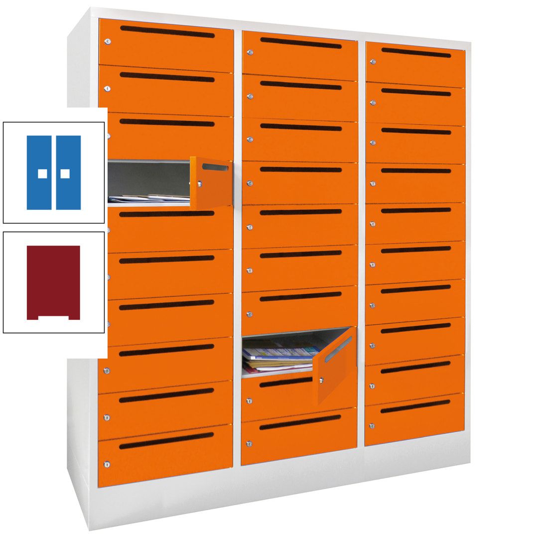 Postverteilerschrank, Schließfachschrank, 3 Abteile a 40 cm, 30 Fächer, 1.850 x 1.200 x 500 mm (HxBxT), Korpus anthrazitgrau, Front anthrazitgrau