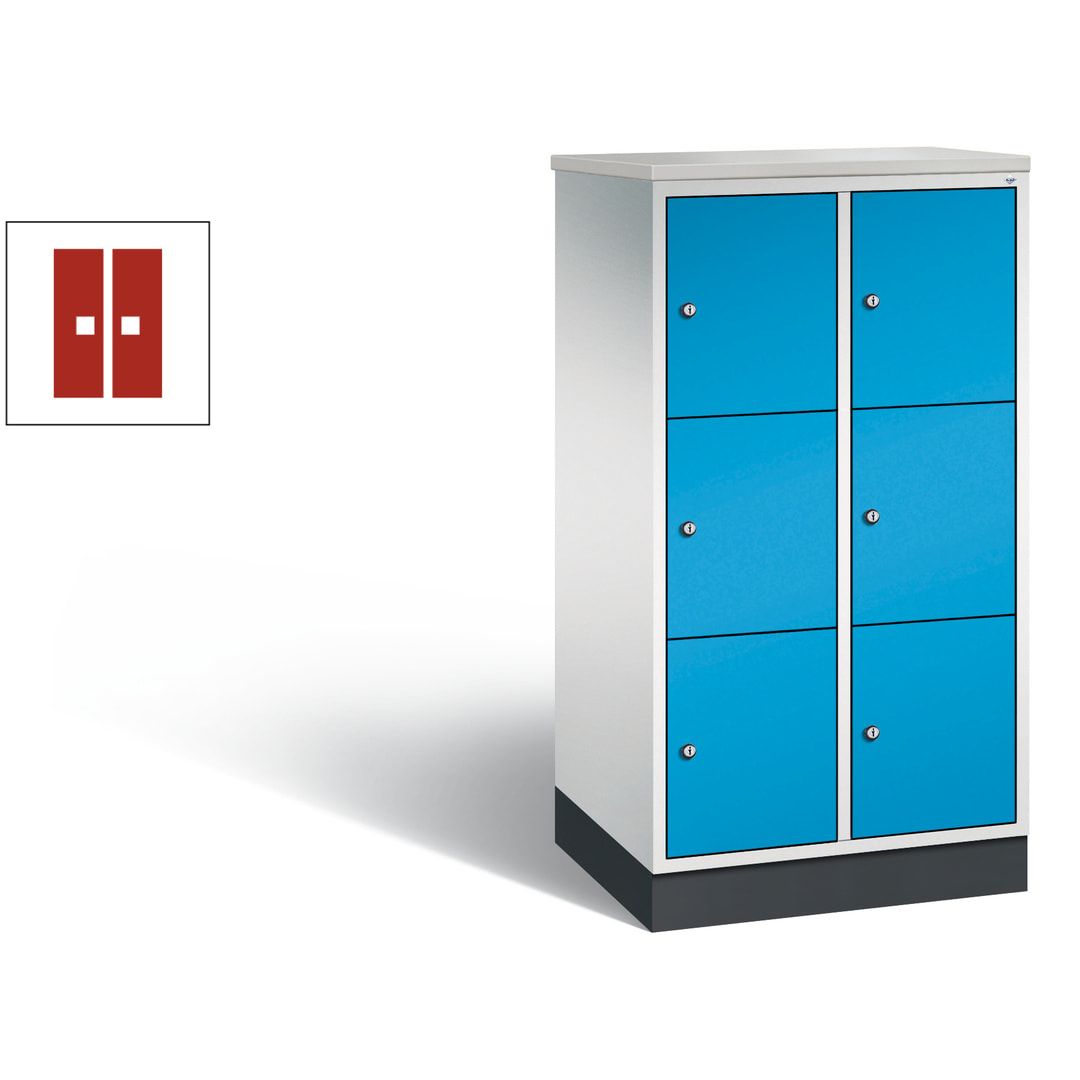 Schließfachschrank, Fächerschrank, 2 Abteile, 6 Fächer, Zylinderschloss, 1.250 x 620 x 500 mm (HxBxT), Korpus Fernblau, Tür anthrazitgrau