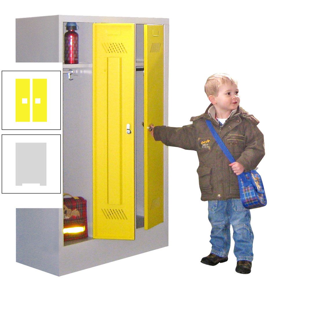 Spindschrank f. Kindergärten - mit Sockel - Höhe 1.300 mm - 2 Abteile a 250 mm - Drehriegel - anthrazitgrau