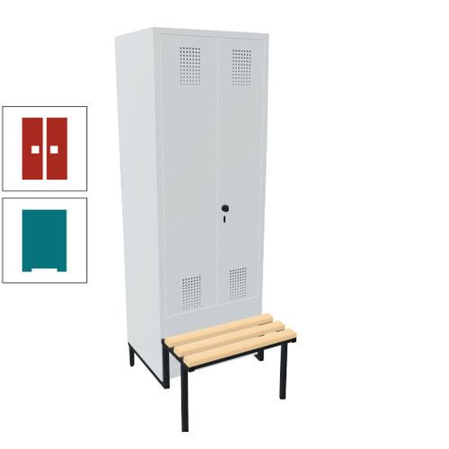 Doppel-Spind, Garderobenschrank, Buche Sitzbank integriert, 2 Abteile a 400 mm, Korpus anthrazitgrau, Tür anthrazitgrau, 1.850 x 800 x 815 mm (HxBxT)