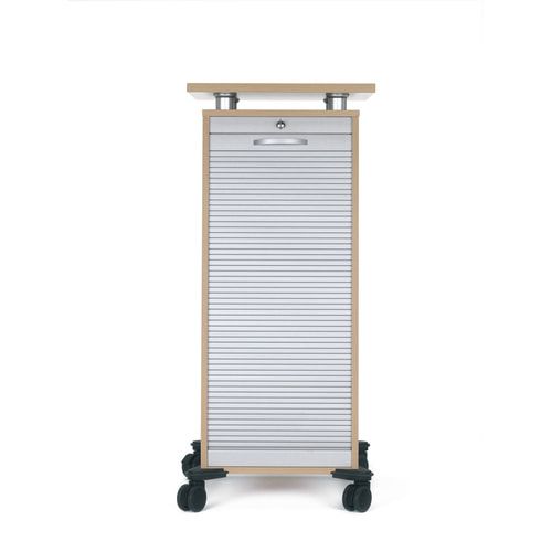 Rollladencaddy, 2 Schubladen, Materialauszug, Fachböden, 4 Rollen, abschließbar,1.155 x 515 x 600 mm (HxBxT), Front silber, Korpusfarbe Ahorn