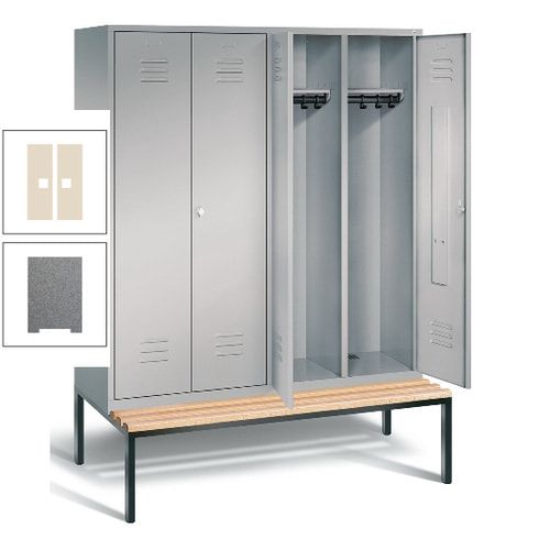 Doppel-Spindschrank, Buche Sitzbank untergebaut, 4 Abteile a 400 mm, Korpus lichtgrau, Tür anthrazitgrau, 2.090 x 1.590 x 815 mm (HxBxT)