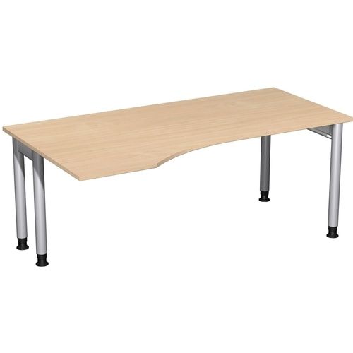 Eckschreibtisch, Ecke links, Füße einseitig verkürzt, 4-Fuß Pro, höhenverstellbar, 680-800 x 1.600 x 1.000 mm (HxBxT), Dekor Ahorn