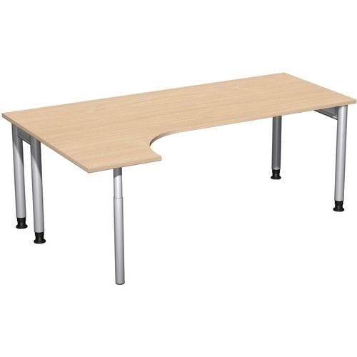 Eckschreibtisch, Ecke links, Füße einseitig verkürzt, 4-Fuß Pro, höhenverstellbar, 680-800 x 1.600 x 1.200 mm (HxBxT), Dekor Ahorn