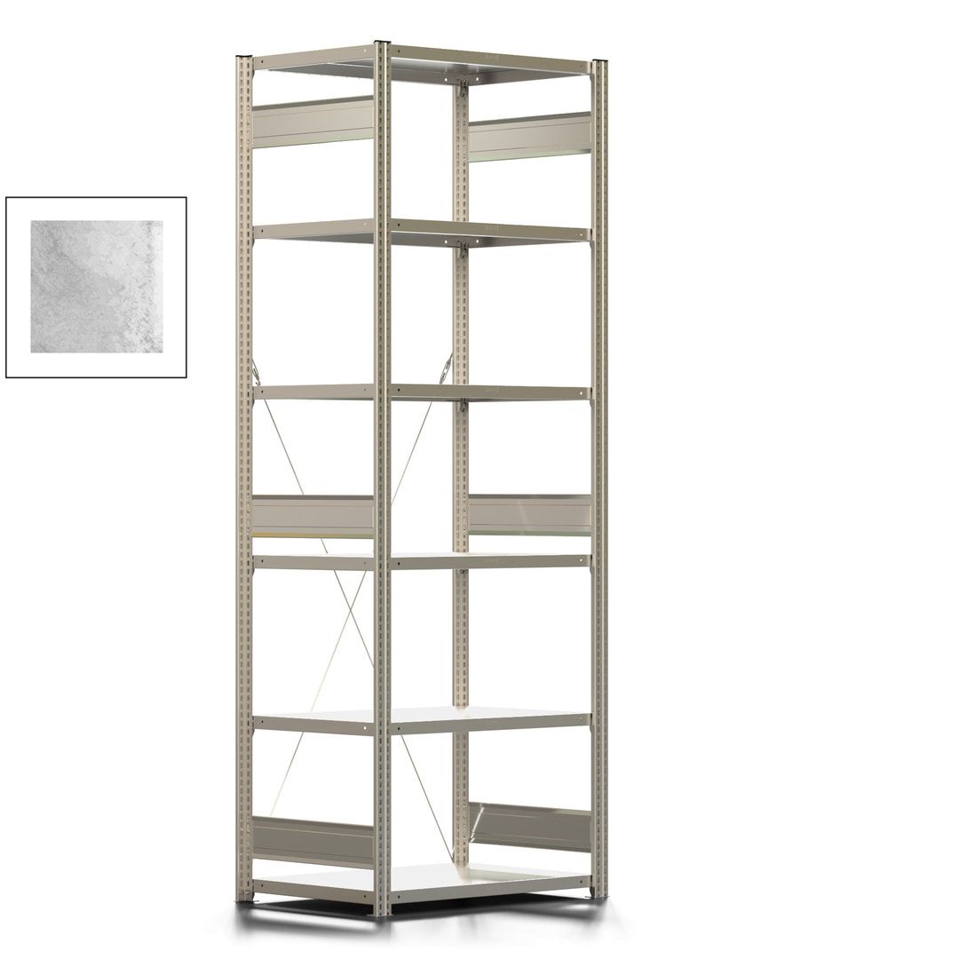Fachbodenregal mit Tiefenriegel - 350 kg - 2.500 x 875 x 626 mm (HxBxT) - Anbauregal - 6 Böden - enzianblau - Lagerregal - Steckregal BERT