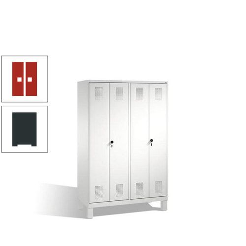 Doppel-Spind, Doppeltüren, Garderobenschrank mit Füßen, 4 Abteile a 300 mm, Korpus anthrazitgrau, Tür anthrazitgrau, 1.850 x 1.200 x 500 mm (HxBxT)