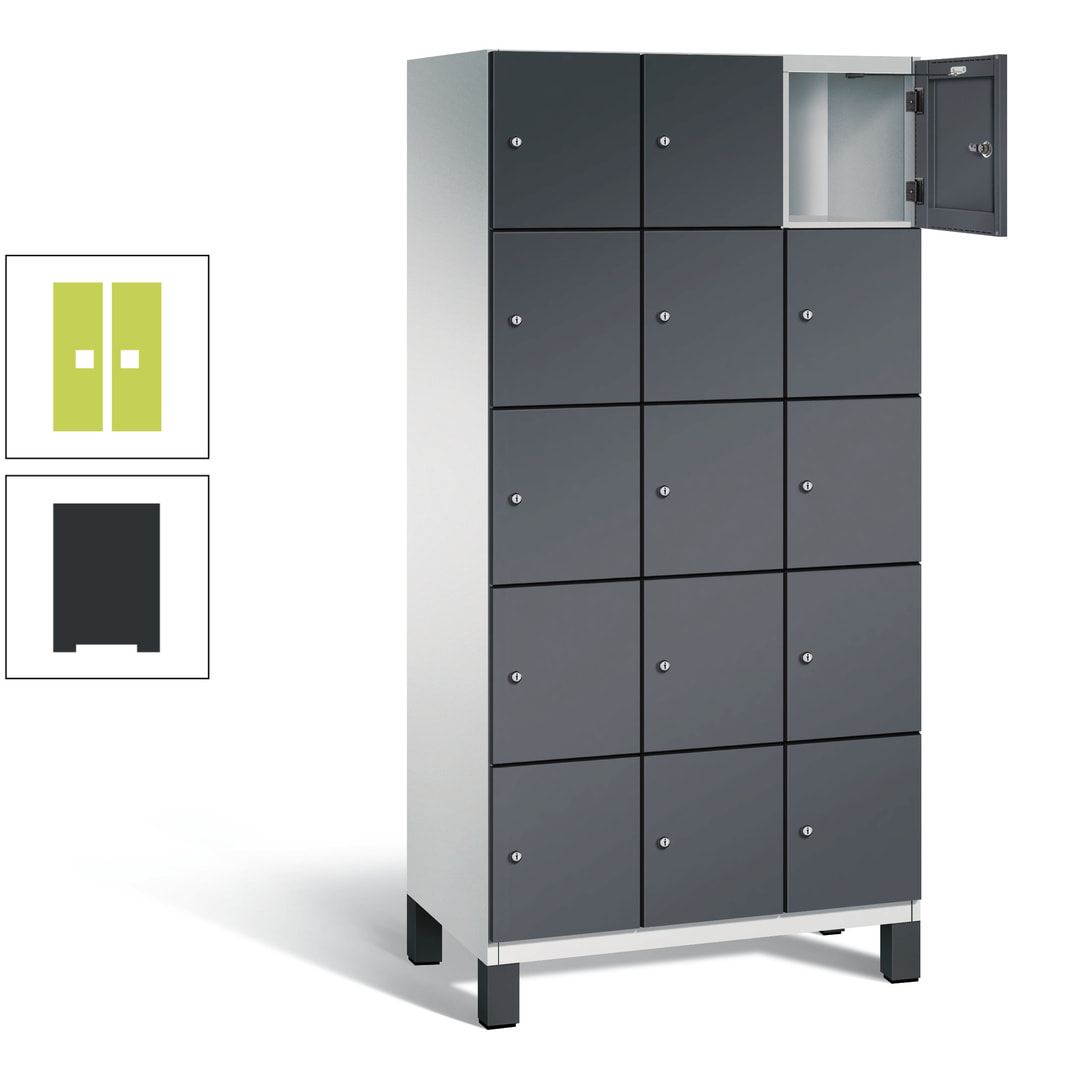 Fächerschrank, Stahlschrank, 15 Fächer, Türöffnungsbegrenzer, Füße, 1.980 x 900 x 525 mm (HxBxT), Korpus anthrazitgrau, Front anthrazitgrau