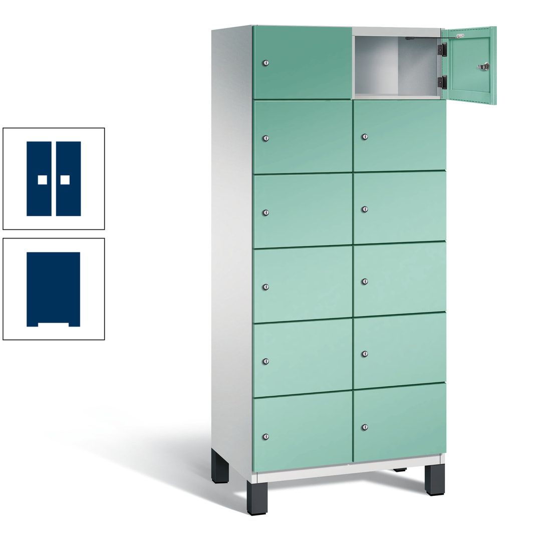 Fächerschrank, Stahlschrank, 12 Fächer, Türöffnungsbegrenzer, Füße, 1.980 x 800 x 525 mm (HxBxT), Korpus anthrazitgrau, Front anthrazitgrau