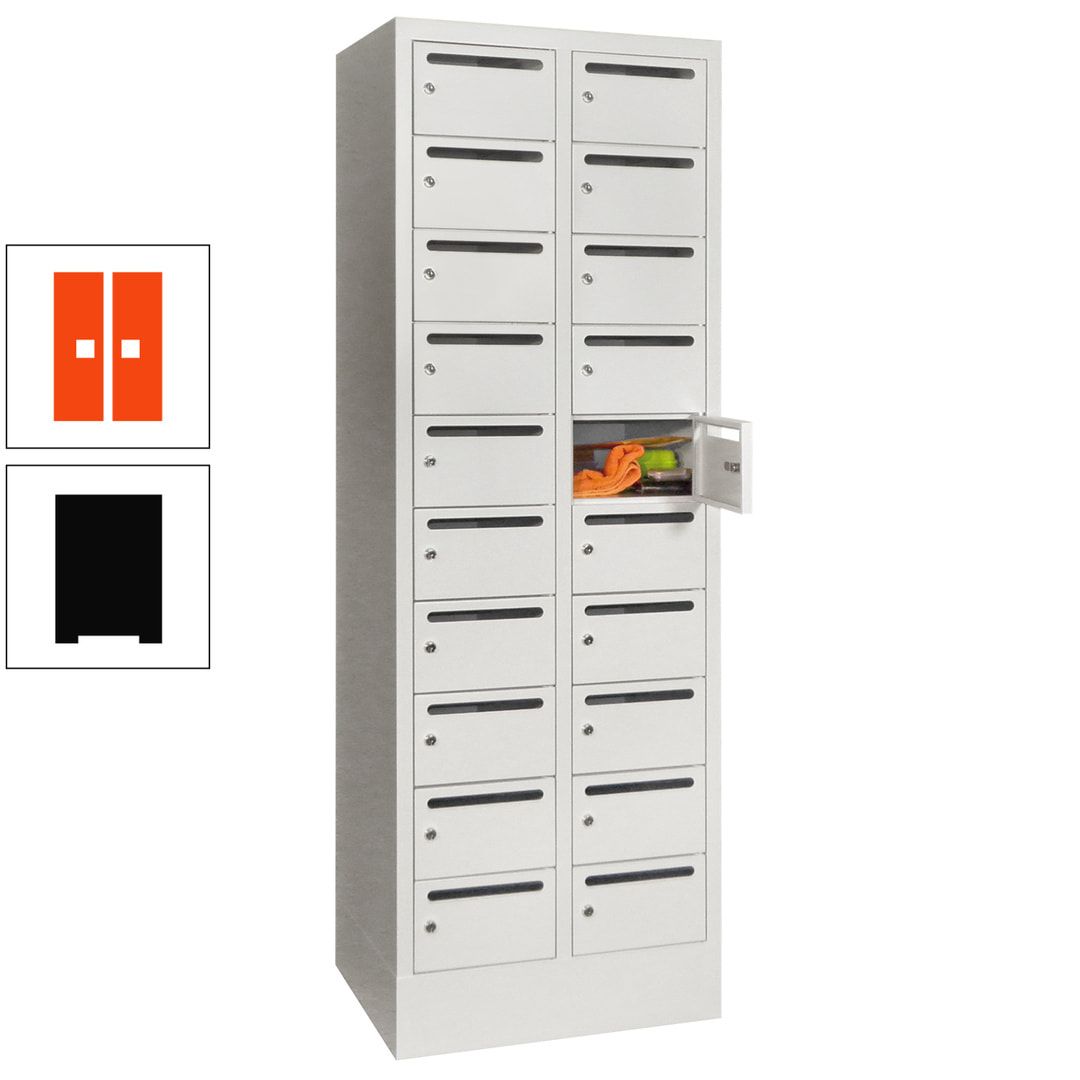 Postverteilerschrank, Schließfachschrank, 2 Abteile a 300 mm, 20 Fächer, 1.850 x 600 x 500 mm (HxBxT), Korpus anthrazitgrau, Front anthrazitgrau