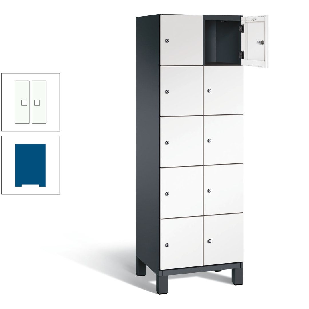 Fächerschrank, Stahlschrank, 10 Fächer, Türöffnungsbegrenzer, Füße, 1.980 x 600 x 525 mm (HxBxT), Korpus anthrazitgrau, Front anthrazitgrau