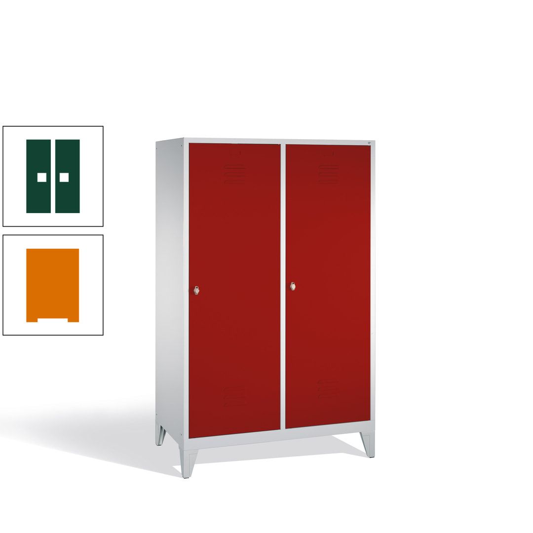Doppel-Spind mit 2 Großtüren, Garderobenschrank mit Füßen, 4 Abteile a 300 mm, Korpus anthrazitgrau, Tür anthrazitgrau, 1.850 x 1.190 x 500 mm (HxBxT)