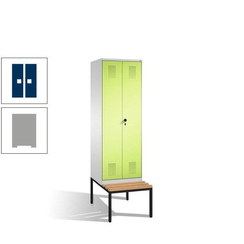 Doppel-Spind, Garderobenschrank, Buche Sitzbank untergebaut, 2 Abteile a 300 mm, Korpus anthrazitgrau, Tür anthrazitgrau, 2.090 x 600 x 815 mm (HxBxT)