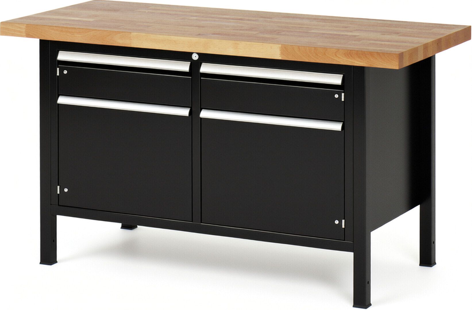 Werkbank mit 2 Schränken - höhenverstellbar 840-1.040 mm - 1.500 x 700 mm (BxT) - Traglast 1.250 kg - Buche - Anthrazitgrau