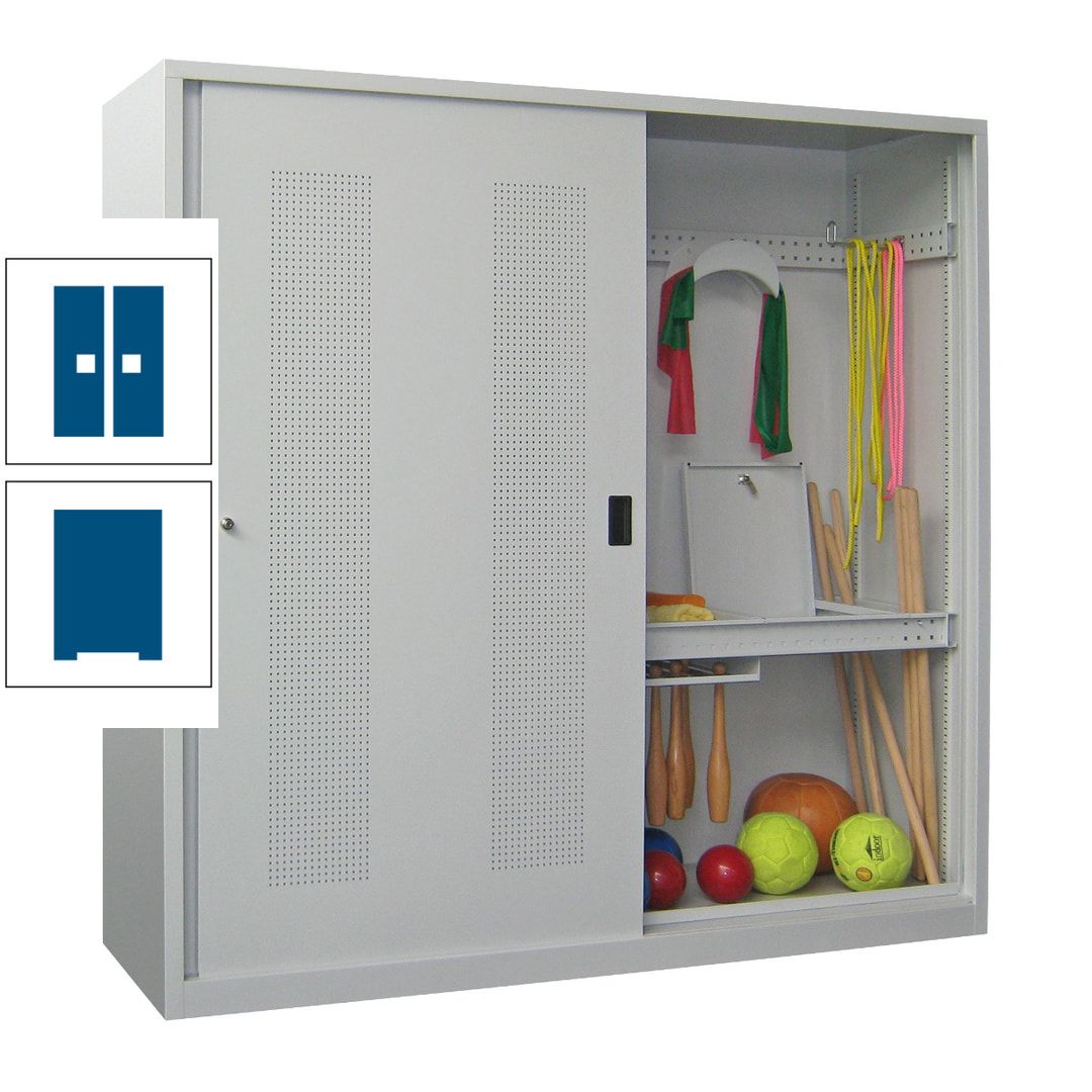 Ballschrank - Schiebetüren mit Lochfeld - Trennwand - 1.950x2.000x600 mm (HxBxT) - anthrazitgrau