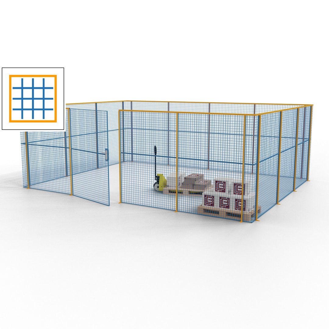 Maschinen Schutzgitter - Hallentrennwand - Sicherheitszaun - Tür - 21 m - 2.200 x 6.400 x 4.900 mm (HxBxT) - enzianblau