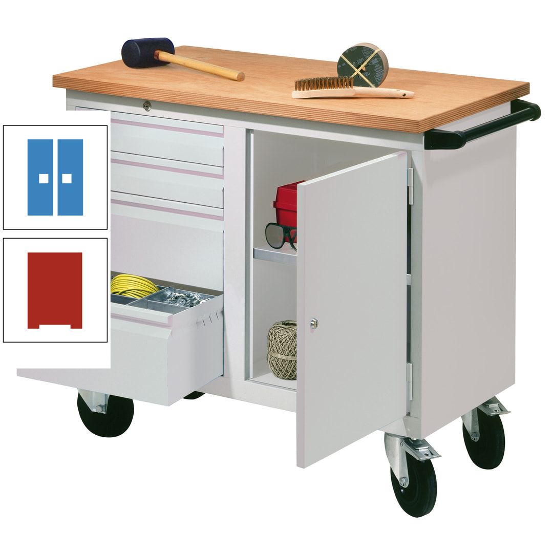 Mobile Werkbank - Werkstattwagen - 915 x 1.090 x 600 mm - 4 Schubladen und Schrankfach - anthrazitgrau