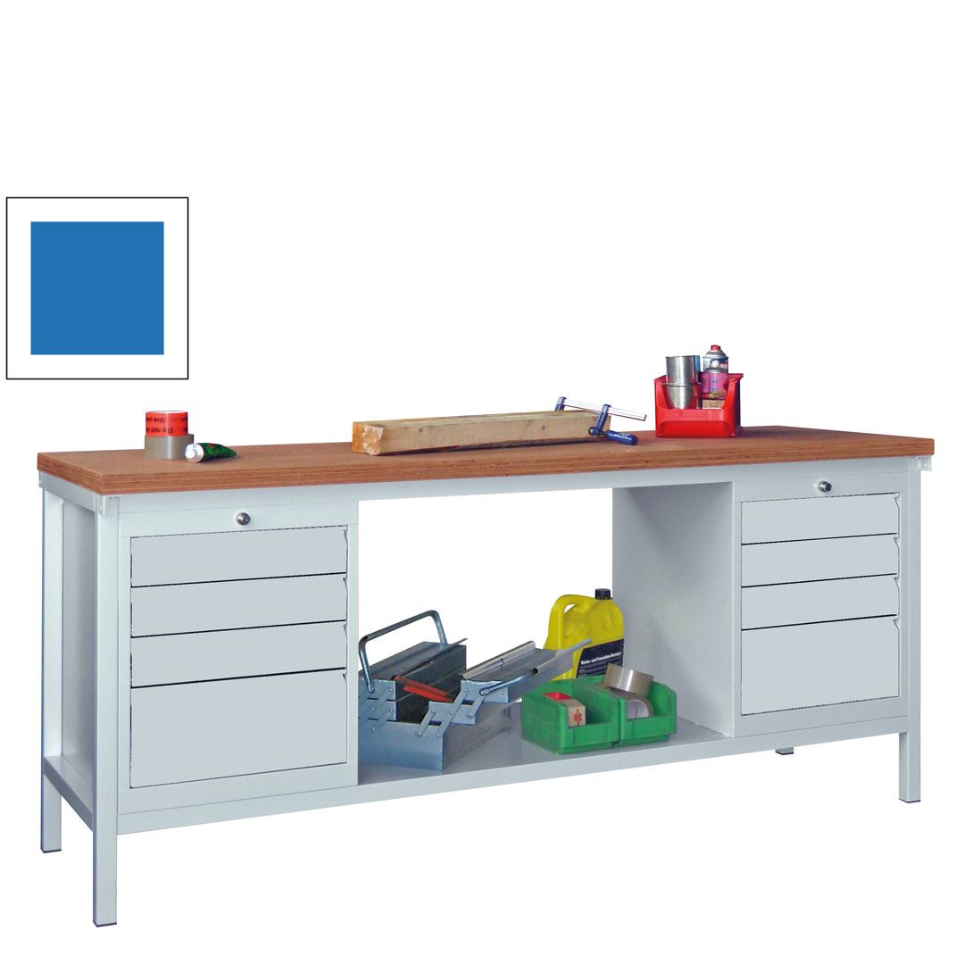 Werkbank - 2 Schubladenblöcke - 900 x 2.000 x 700 mm (HxBxT) - anthrazitgrau