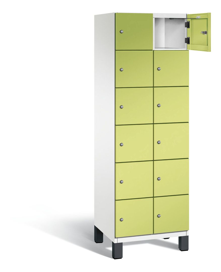 Fächerschrank, Stahlschrank, 12 Fächer, Türöffnungsbegrenzer, Füße, 1.980 x 600 x 525 mm (HxBxT), Korpus anthrazitgrau, Front anthrazitgrau