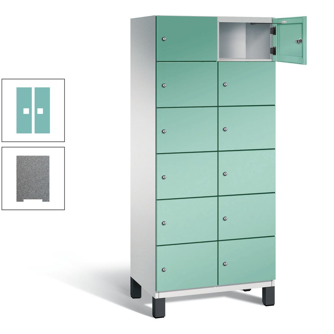 Fächerschrank, Stahlschrank, 12 Fächer, Türöffnungsbegrenzer, Füße, 1.980 x 800 x 525 mm (HxBxT), Korpus anthrazitgrau, Front anthrazitgrau