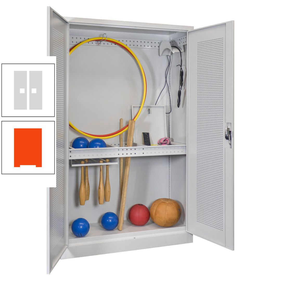 Sportschrank - Lochfeldtüren - Variante 1 - 1.950x1.200x500 mm (HxBxT) - anthrazitgrau