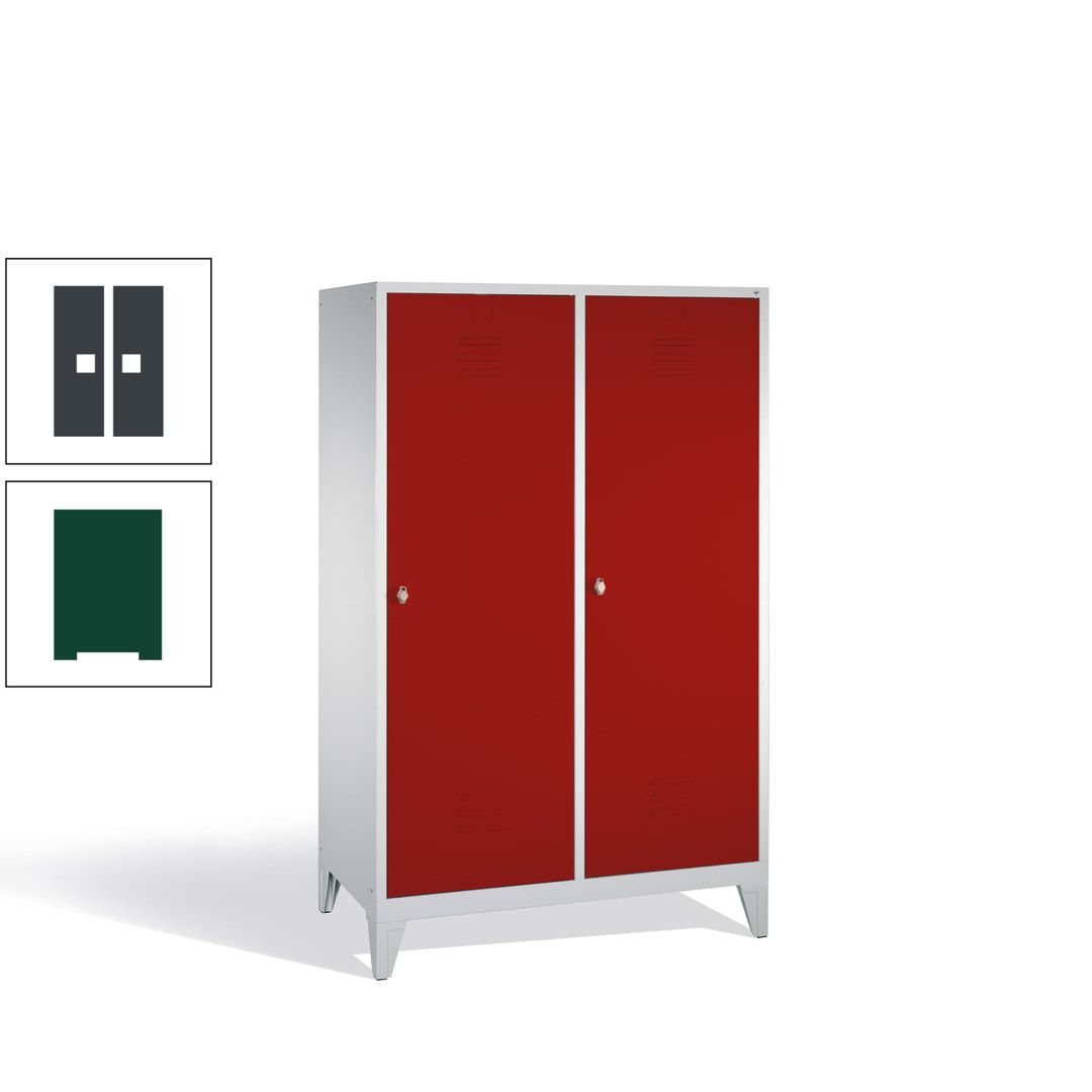 Doppel-Spind mit 2 Großtüren, Garderobenschrank mit Füßen, 4 Abteile a 300 mm, Korpus anthrazitgrau, Tür anthrazitgrau, 1.850 x 1.190 x 500 mm (HxBxT)