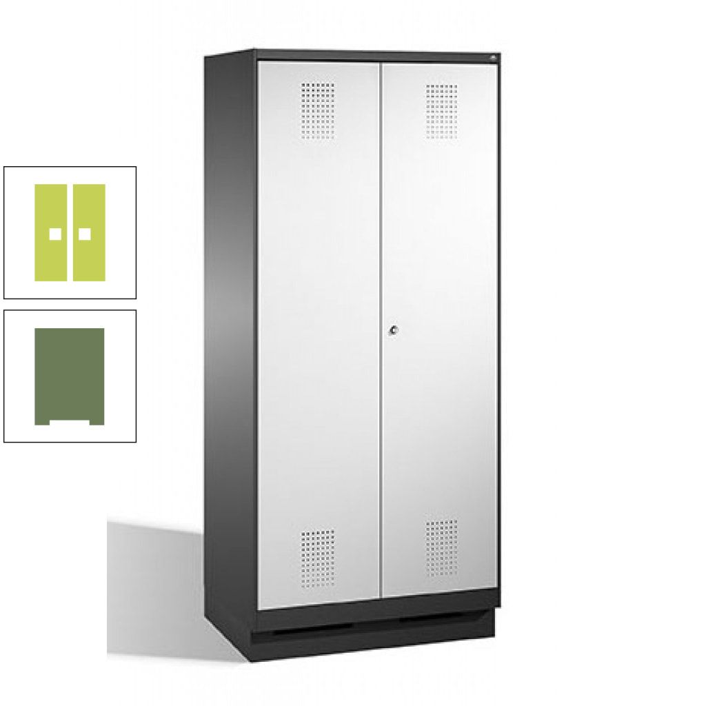 Doppel-Spind, Doppeltüren, Garderobenschrank mit Sockel, 2 Abteile a 400 mm, Korpus anthrazitgrau, Tür anthrazitgrau, 1.800 x 800 x 500 mm (HxBxT)