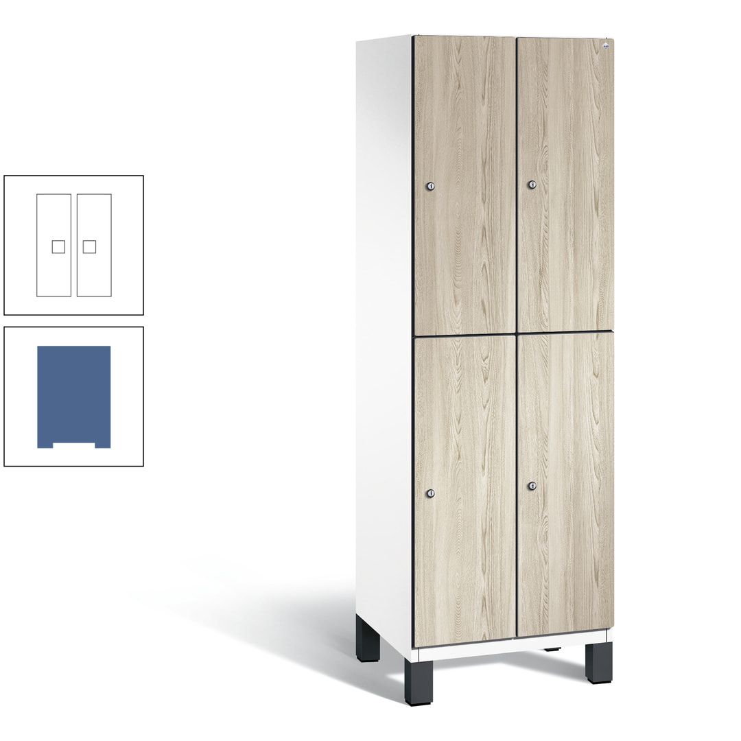 Fächerschrank, Garderobenschrank, mit Füßen, 2 Abteile, 1.980 x 600 x 525 mm (HxBxT), Korpus anthrazitgrau, Tür Donau-Ahorn
