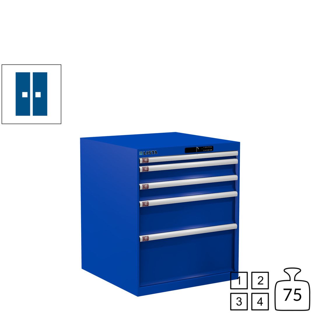 Lista Schubladenschrank - 14.411.010 - 850x717x725 mm (HxBxT) - 5 Schubladen - 75 kg - Key Lock - lichtblau (RAL 5012)