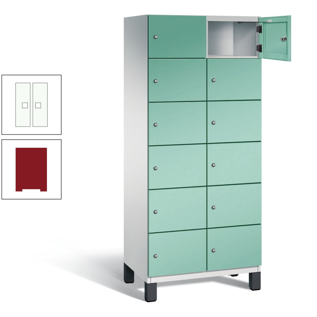 Fächerschrank, Stahlschrank, 12 Fächer, Türöffnungsbegrenzer, Füße, 1.980 x 800 x 525 mm (HxBxT), Korpus anthrazitgrau, Front anthrazitgrau