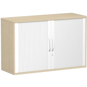 Anstell-Querrollladenschrank, 2 Ordnerhöhen, Schloss, Bogengriff,1 Fachboden, 720 x 425 mm(HxT), Rollladen silber, Breite und Korpusfarbe wählbar