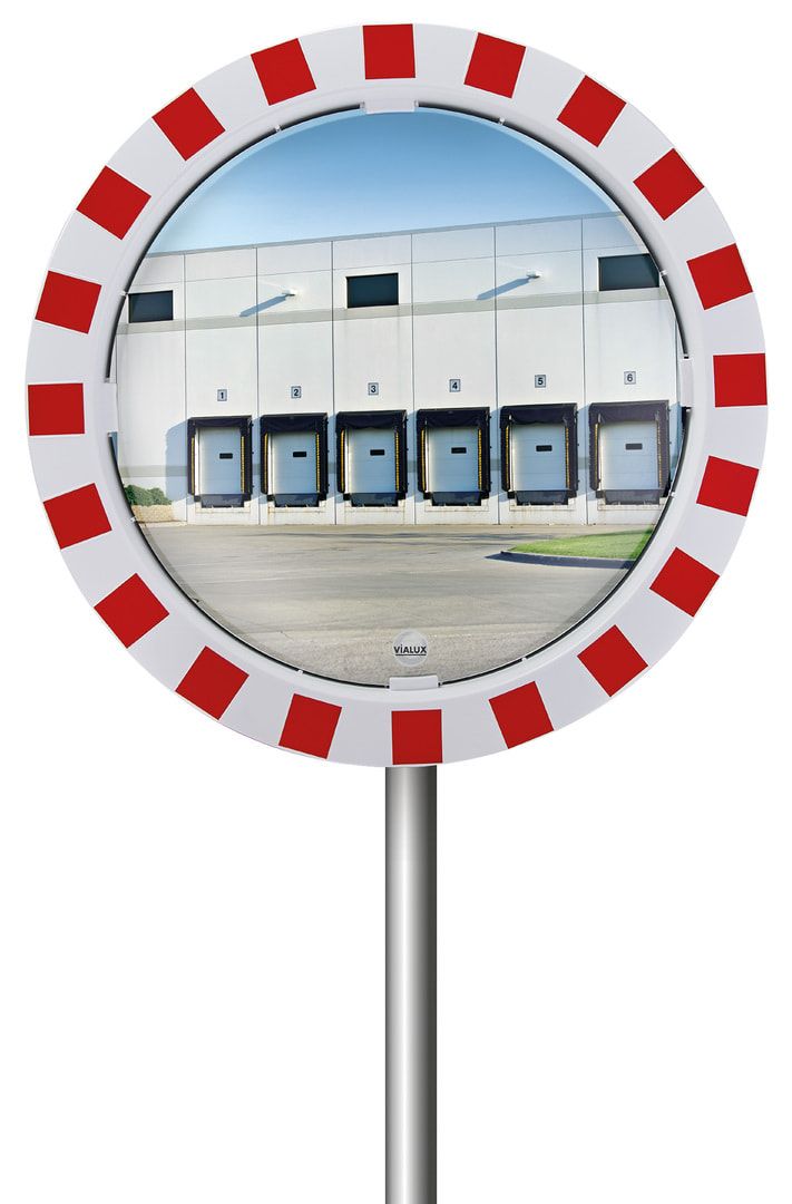 Vialux Verkehrsspiegel, Parkplatzspiegel, Acryl rot/weiß, Unzerbrechlich, Anti-Kratz, Blickwinkel 90 Grad, Durchmesser 600 mm, 11 m Beobachterabstand
