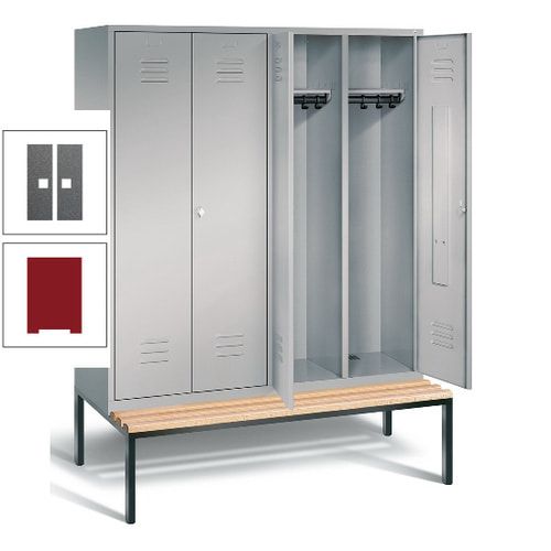 Doppel-Spindschrank, Buche Sitzbank untergebaut, 4 Abteile a 400 mm, Korpus lichtgrau, Tür anthrazitgrau, 2.090 x 1.590 x 815 mm (HxBxT)