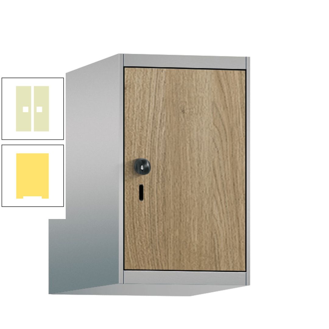 Aufsatzschrank, Schrankaufsatz, 1 Fach a 300 mm, Farbe Pastellgelb, Tür anthrazitgrau, 500 x 300 x 500 mm (HxBxT)