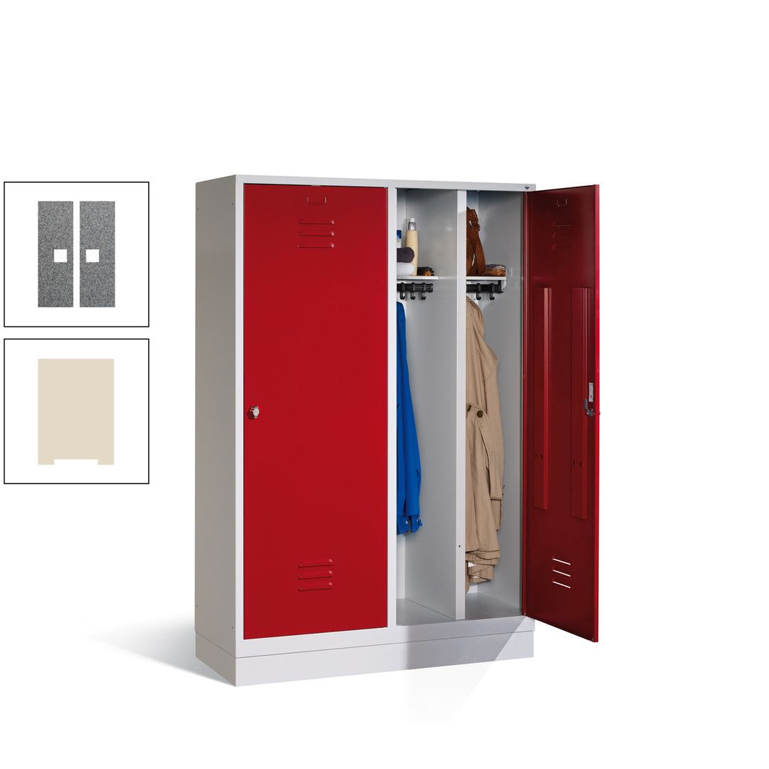 Doppel-Spind mit Großtüren, Garderobenschrank mit Sockel, 4 Abteile a 300 mm, Korpus anthrazitgrau, Tür anthrazitgrau, 1.800 x 1.190 x 500 mm (HxBxT)