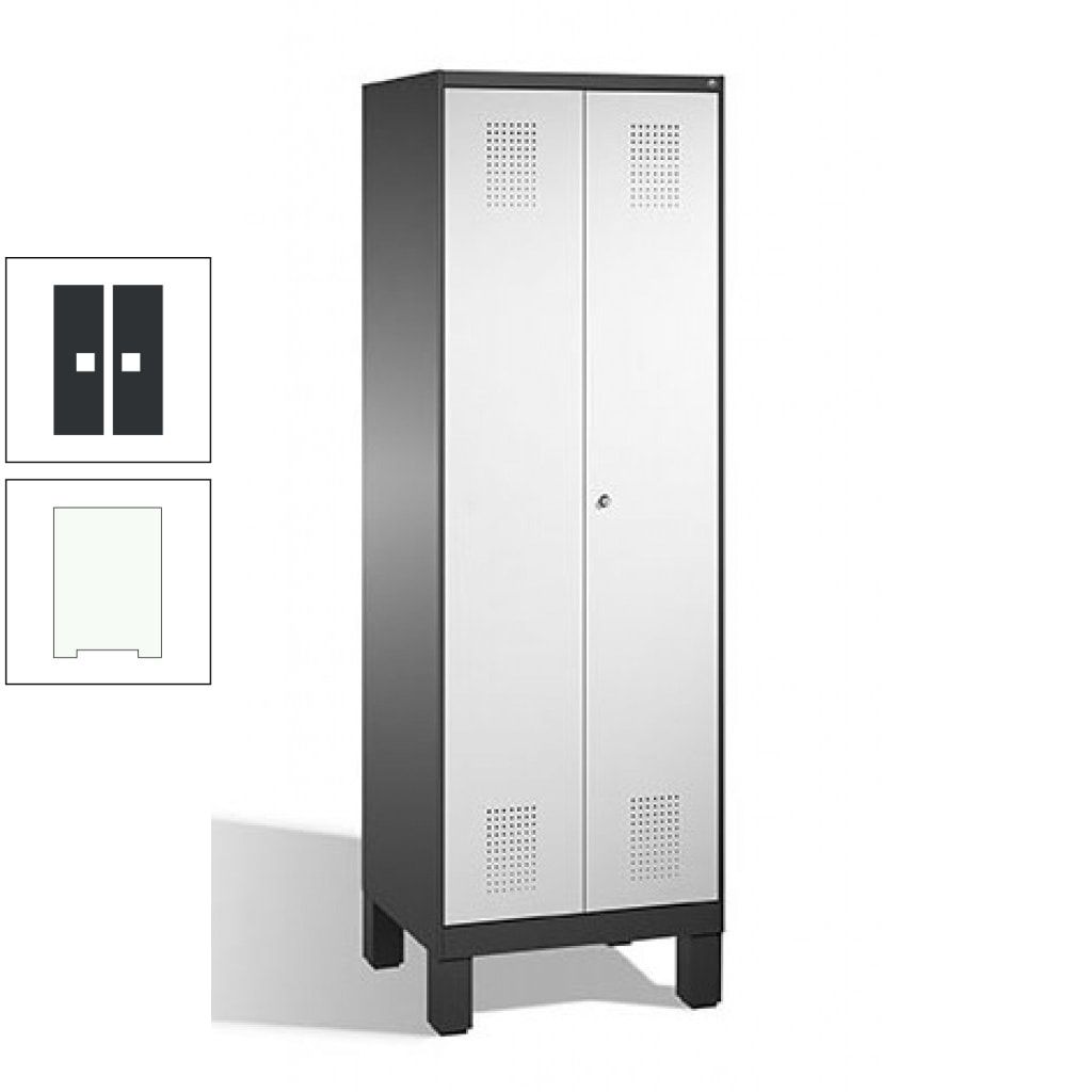 Doppel-Spind, Doppeltüren, Garderobenschrank mit Füßen, 2 Abteile a 300 mm, Korpus anthrazitgrau, Tür anthrazitgrau, 1.850 x 600 x 500 mm (HxBxT)