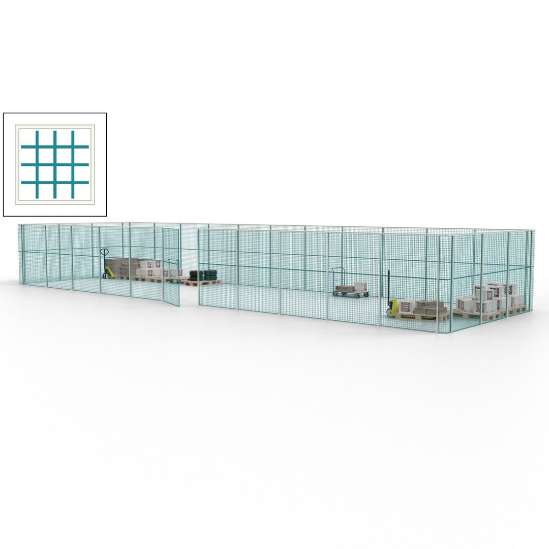 Maschinen Schutzgitter - Hallentrennwand - Sicherheitszaun - Tür - 42 m - 2.200 x 16.900 x 4.900 mm (HxBxT) - enzianblau